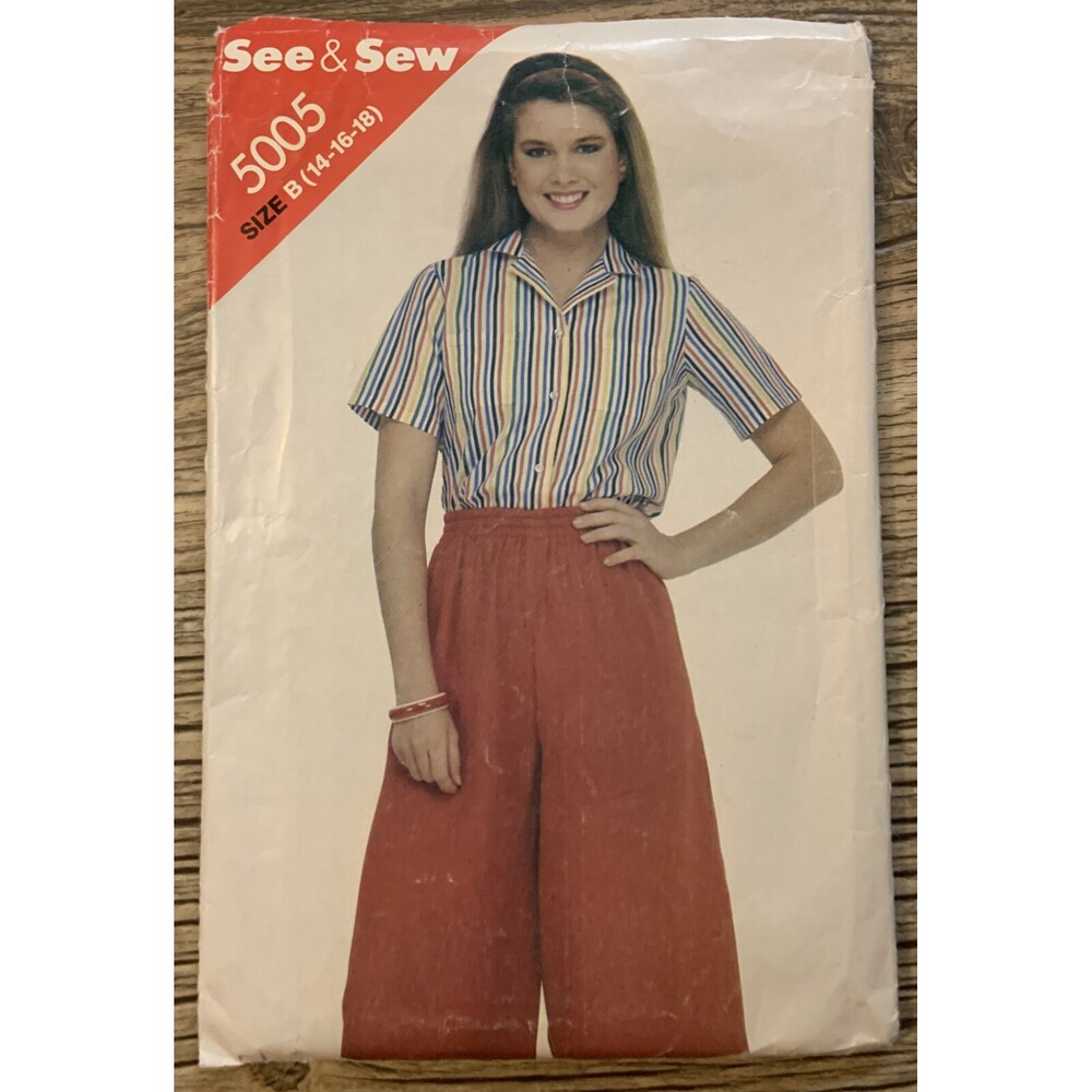 Butterick See & Sew 5005 Ladies Culottes Top Pant pattern New Size 14-18 Uncut